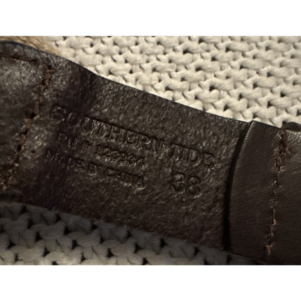 Southern Tide Canvas Brown Leather Fish Belt Men's Size 38 Blue Mahi Sword Fish - Picture 6 of 7